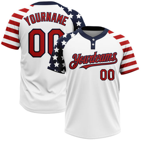 Maxcorners Custom White Red-Navy 3D American Flag Fashion Two-Button Unisex Softball Jersey
 LM0609