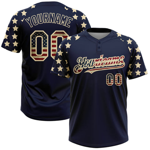 Maxcorners Custom Navy Vintage USA Flag-Cream 3D American Flag Fashion Two-Button Unisex Softball Jersey
 LM0609