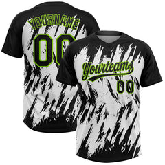 Maxcorners Custom Black Neon Green-White 3D Pattern Abstract Sharp Shape Two-Button Unisex Softball Jersey LM0609