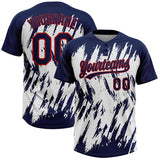 Maxcorners Custom Navy Red-White 3D Pattern Abstract Sharp Shape Two-Button Unisex Softball Jersey
 LM0609