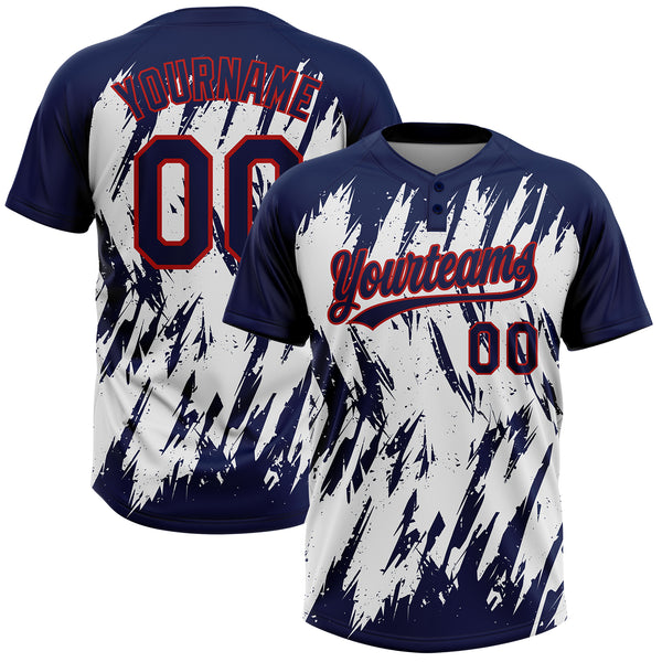 Maxcorners Custom Navy Red-White 3D Pattern Abstract Sharp Shape Two-Button Unisex Softball Jersey
 LM0609