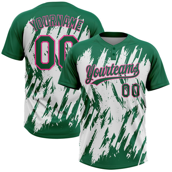 Maxcorners Custom Kelly Green Pink-White 3D Pattern Abstract Sharp Shape Two-Button Unisex Softball Jersey
 LM0609