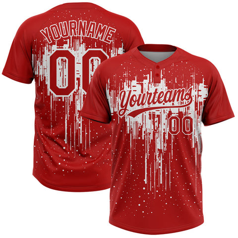 Maxcorners Custom Red White 3D Pattern Dripping Splatter Art Two-Button Unisex Softball Jersey
 LM0609