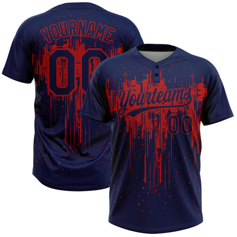Maxcorners Custom Navy Red 3D Pattern Dripping Splatter Art Two-Button Unisex Softball Jersey
 LM0609