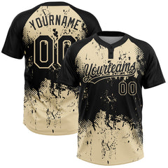 Maxcorners Custom Black Cream 3D Pattern Abstract Splatter Grunge Art Two-Button Unisex Softball Jersey LM0609