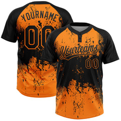 Maxcorners Custom Black Bay Orange 3D Pattern Abstract Splatter Grunge Art Two-Button Unisex Softball Jersey LM0609