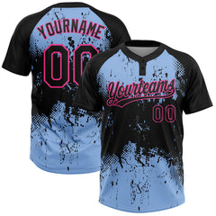 Maxcorners Custom Black Light Blue-Pink 3D Pattern Abstract Splatter Grunge Art Two-Button Unisex Softball Jersey LM0609