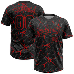 Maxcorners Custom Black Red 3D Pattern Abstract Network Two-Button Unisex Softball Jersey LM0609