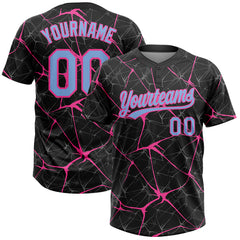 Maxcorners Custom Black Light Blue-Pink 3D Pattern Abstract Network Two-Button Unisex Softball Jersey
 LM0609