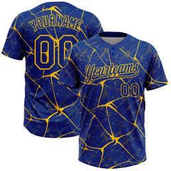Maxcorners Custom Royal Yellow 3D Pattern Abstract Network Two-Button Unisex Softball Jersey
 LM0609
