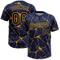 Maxcorners Custom Navy Gold 3D Pattern Abstract Network Two-Button Unisex Softball Jersey
 LM0609