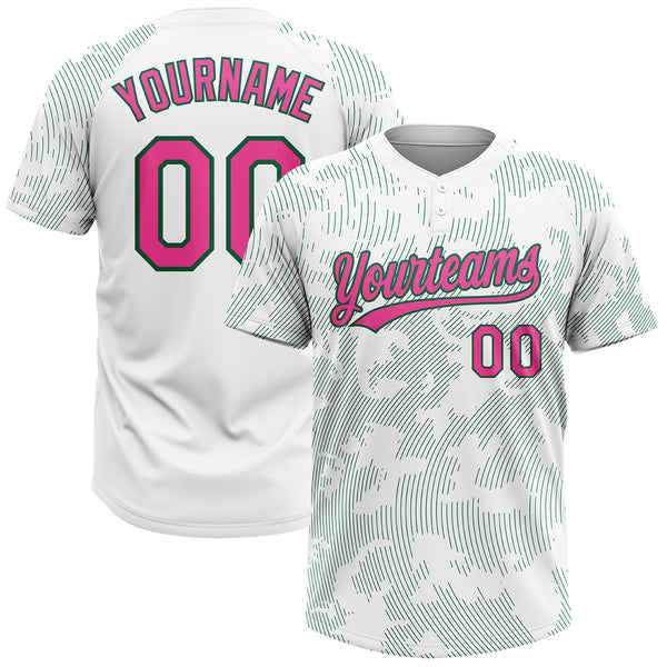 Maxcorners Custom White Pink-Kelly Green 3D Pattern Curve Lines Two-Button Unisex Softball Jersey
 LM0609
