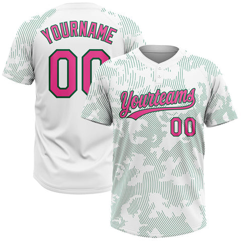 Maxcorners Custom White Pink-Kelly Green 3D Pattern Curve Lines Two-Button Unisex Softball Jersey
 LM0609