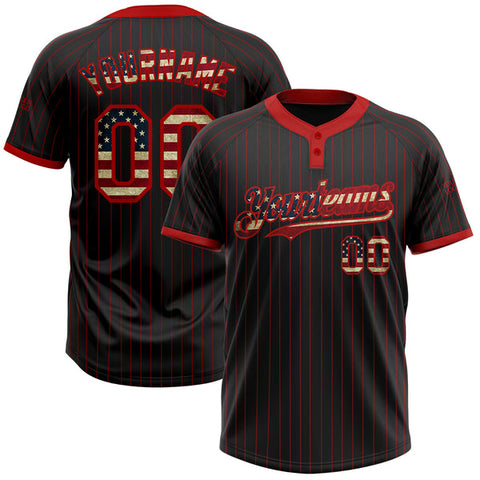 Maxcorners Custom Black Red Pinstripe Vintage USA Flag Two-Button Unisex Softball Jersey LM0609