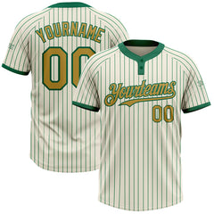 Maxcorners Custom Cream Kelly Green Pinstripe Old Gold Two-Button Unisex Softball Jersey LM0609