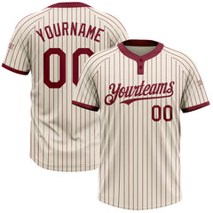 Maxcorners Custom Cream Crimson Pinstripe Crimson Two-Button Unisex Softball Jersey LM0609