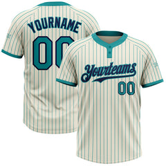Maxcorners Custom Cream Teal Pinstripe Navy Two-Button Unisex Softball Jersey
 LM0609