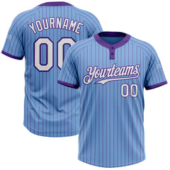 Maxcorners Custom Light Blue Purple Pinstripe White Two-Button Unisex Softball Jersey LM0609