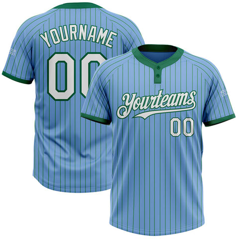 Maxcorners Custom Light Blue Kelly Green Pinstripe White Two-Button Unisex Softball Jersey
 LM0609
