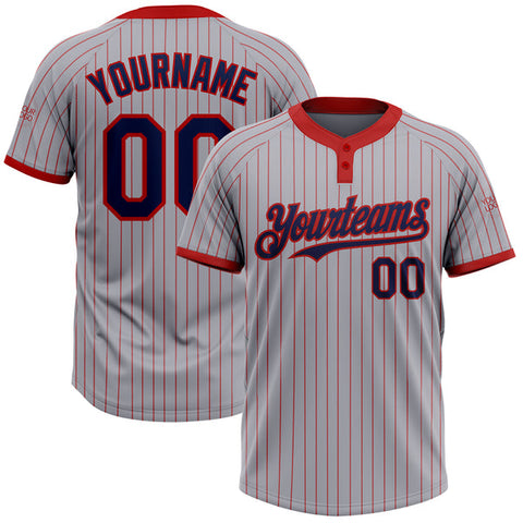 Maxcorners Custom Gray Red Pinstripe Navy Two-Button Unisex Softball Jersey LM0609