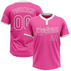 Maxcorners Custom Pink White Pinstripe White Two-Button Unisex Softball Jersey
 LM0609