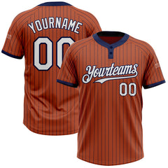 Maxcorners Custom Texas Orange Navy Pinstripe White Two-Button Unisex Softball Jersey LM0609