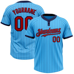 Maxcorners Custom Sky Blue Navy Pinstripe Red Two-Button Unisex Softball Jersey LM0609