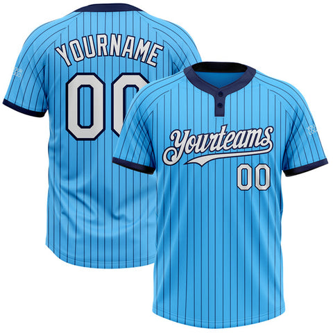 Maxcorners Custom Sky Blue Navy Pinstripe White Two-Button Unisex Softball Jersey
 LM0609