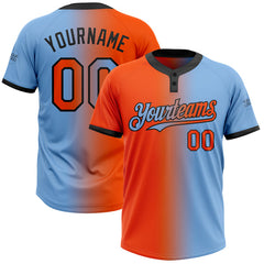 Maxcorners Custom Light Blue Orange-Black Gradient Fashion Two-Button Unisex Softball Jersey LM0609