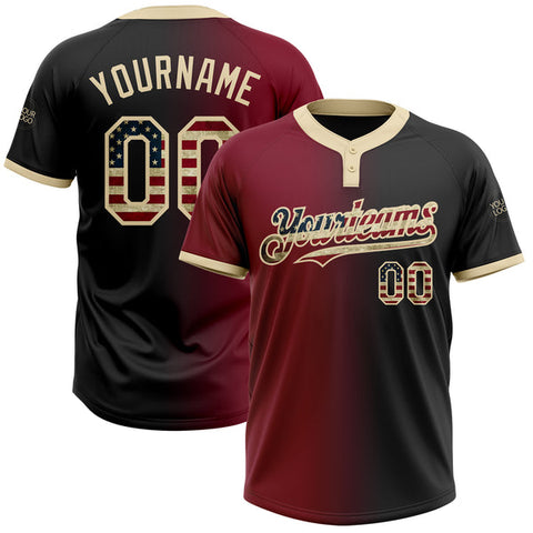 Maxcorners Custom Black Vintage USA Flag Crimson-City Cream Gradient Fashion Two-Button Unisex Softball Jersey
 LM0609