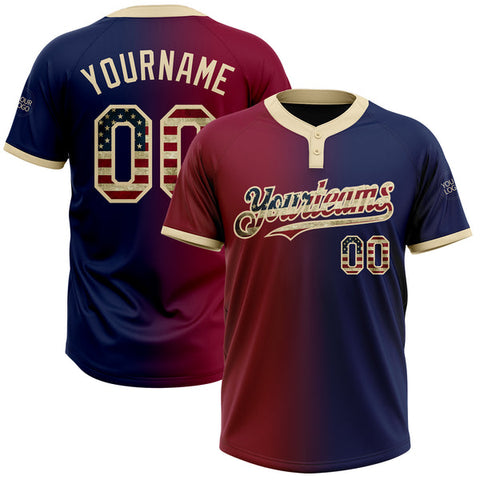 Maxcorners Custom Navy Vintage USA Flag Maroon-City Cream Gradient Fashion Two-Button Unisex Softball Jersey
 LM0609