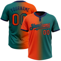 Maxcorners Custom Teal Orange-Navy Gradient Fashion Two-Button Unisex Softball Jersey
 LM0609