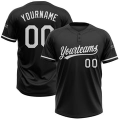 Maxcorners Custom Black White Two-Button Unisex Softball Jersey
 LM0609