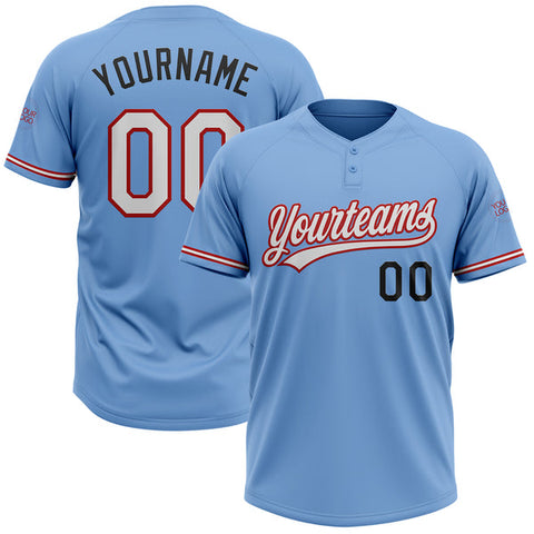 Maxcorners Custom Light Blue Red-Black Two-Button Unisex Softball Jersey
 LM0609