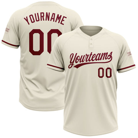 Maxcorners Custom Cream Crimson Two-Button Unisex Softball Jersey LM0609