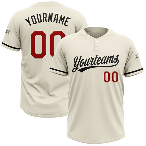 Maxcorners Custom Cream Red-Black Two-Button Unisex Softball Jersey
 LM0609