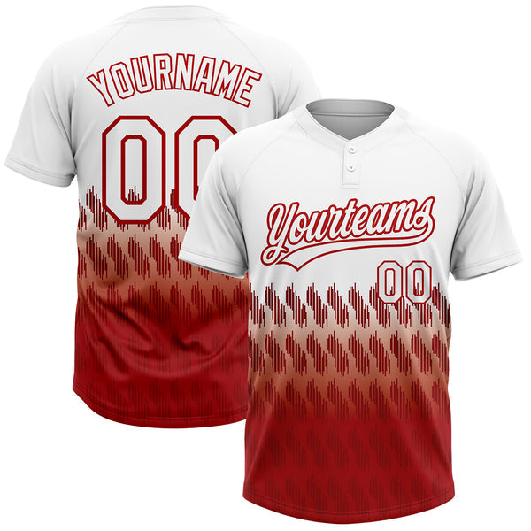 Maxcorners Custom White Red 3D Pattern Lines Two-Button Unisex Softball Jersey
 LM0609