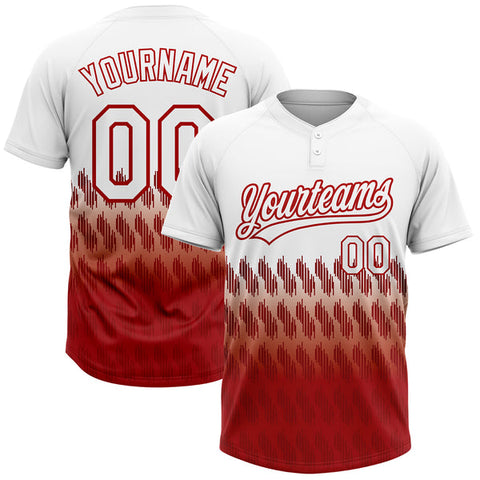 Maxcorners Custom White Red 3D Pattern Lines Two-Button Unisex Softball Jersey
 LM0609