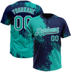Maxcorners Custom Aqua Navy-White 3D Pattern Abstract Brush Stroke Two-Button Unisex Softball Jersey LM0609
