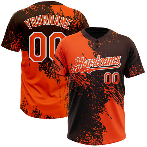 Maxcorners Custom Orange Brown-White 3D Pattern Abstract Brush Stroke Two-Button Unisex Softball Jersey
 LM0609