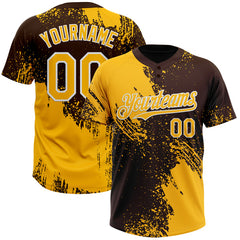 Maxcorners Custom Gold Brown-White 3D Pattern Abstract Brush Stroke Two-Button Unisex Softball Jersey LM0609