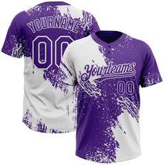 Maxcorners Custom White Purple 3D Pattern Abstract Brush Stroke Two-Button Unisex Softball Jersey
 LM0609