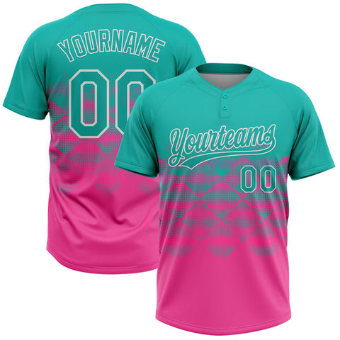 Maxcorners Custom Aqua Pink-White 3D Gradient Square Shape Two-Button Unisex Softball Jersey
 LM0609