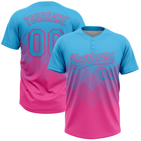 Maxcorners Custom Sky Blue Pink 3D Gradient Square Shape Two-Button Unisex Softball Jersey
 LM0609