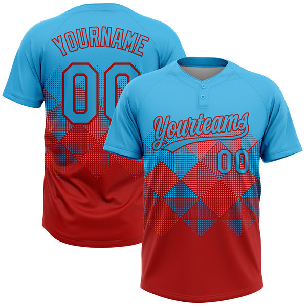 Maxcorners Custom Sky Blue Red 3D Gradient Square Shape Two-Button Unisex Softball Jersey
 LM0609