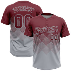 Maxcorners Custom Burgundy Gray 3D Gradient Square Shape Two-Button Unisex Softball Jersey LM0609