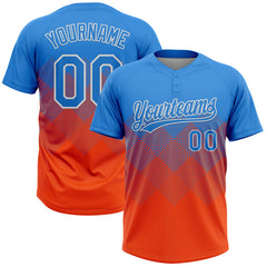 Maxcorners Custom Electric Blue Orange-White 3D Gradient Square Shape Two-Button Unisex Softball Jersey LM0609