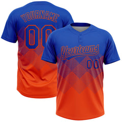 Maxcorners Custom Thunder Blue Orange 3D Gradient Square Shape Two-Button Unisex Softball Jersey LM0609