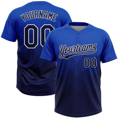 Maxcorners Custom Thunder Blue Navy-White 3D Gradient Square Shape Two-Button Unisex Softball Jersey LM0609