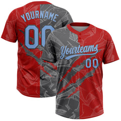 Maxcorners Custom Graffiti Pattern Light Blue Red-Steel Gray 3D Scratch Two-Button Unisex Softball Jersey LM0609